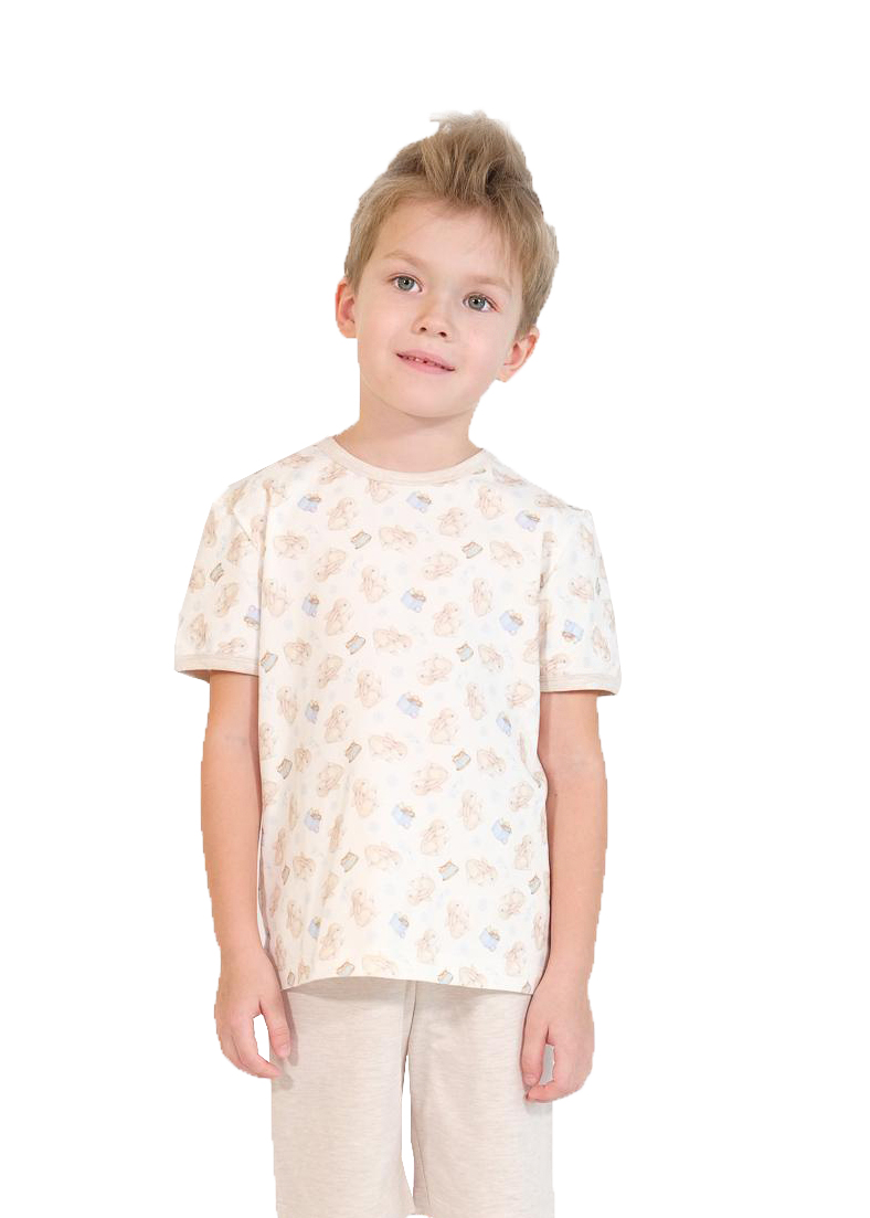 Пижама «Голубой заяц», бежевая (фтуболка и шорты)