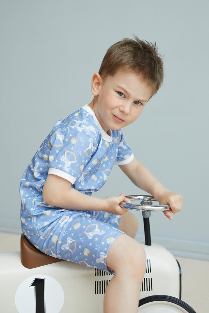 Пижама «Лошадки» (футболка и шорты), синяя заливка