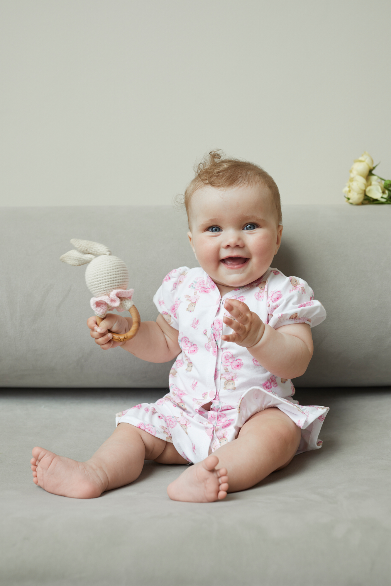 Боди-песочник «Мишка балерина с пионами»