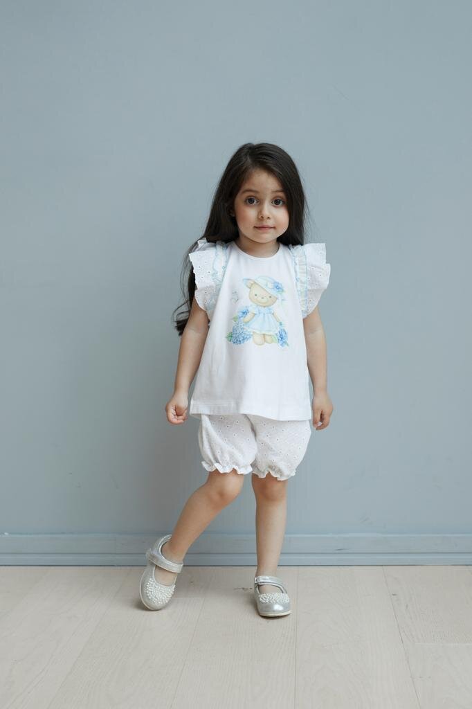 Туника белая «Мишка и голубая гортензия»