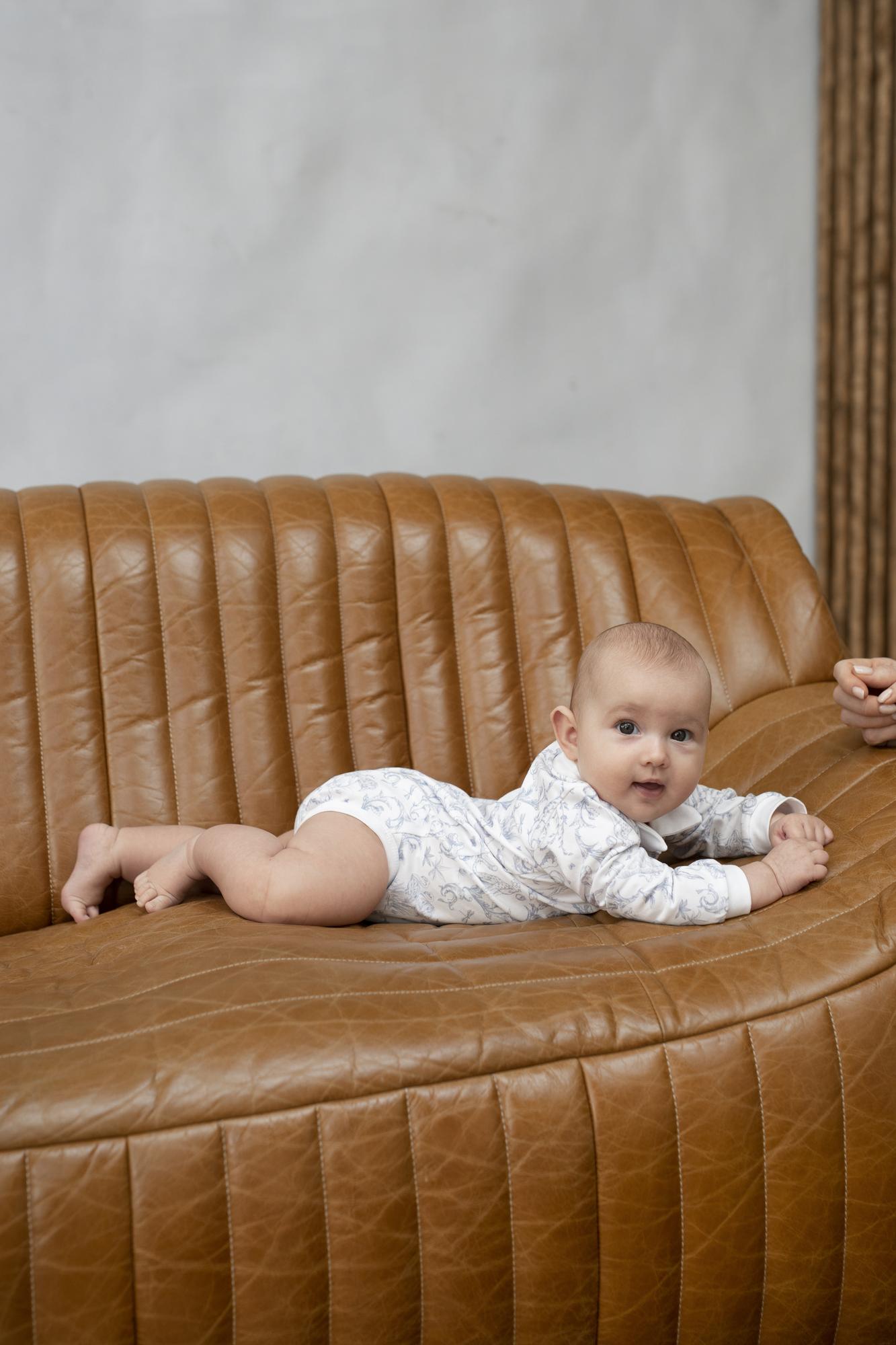 Боди-лонгслив с воротничком на кнопках «Джунгли», голубое