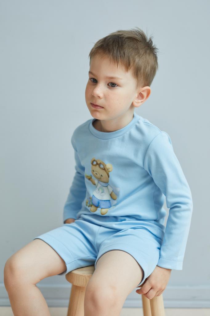 Пижама «Мишка с машинкой и самолетиком» (лонгслив и шорты)