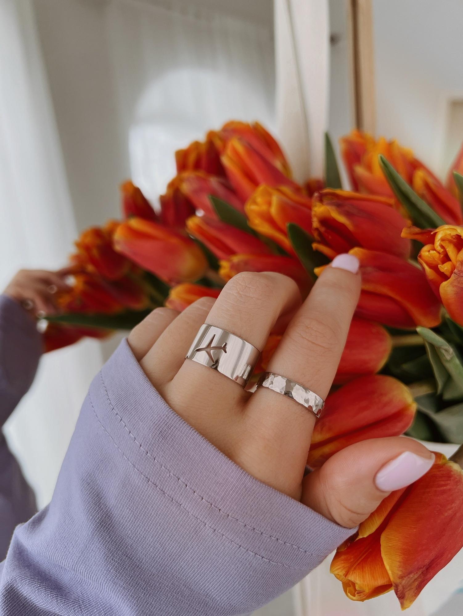 Серебряное широкое кольцо "Самолет"