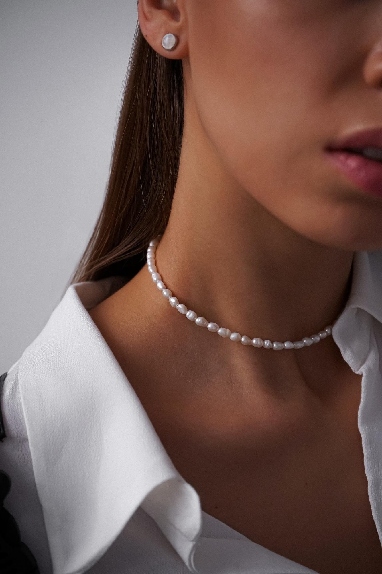 Серебряное колье-чокер "Mango sticky rice" с культивированным жемчугом