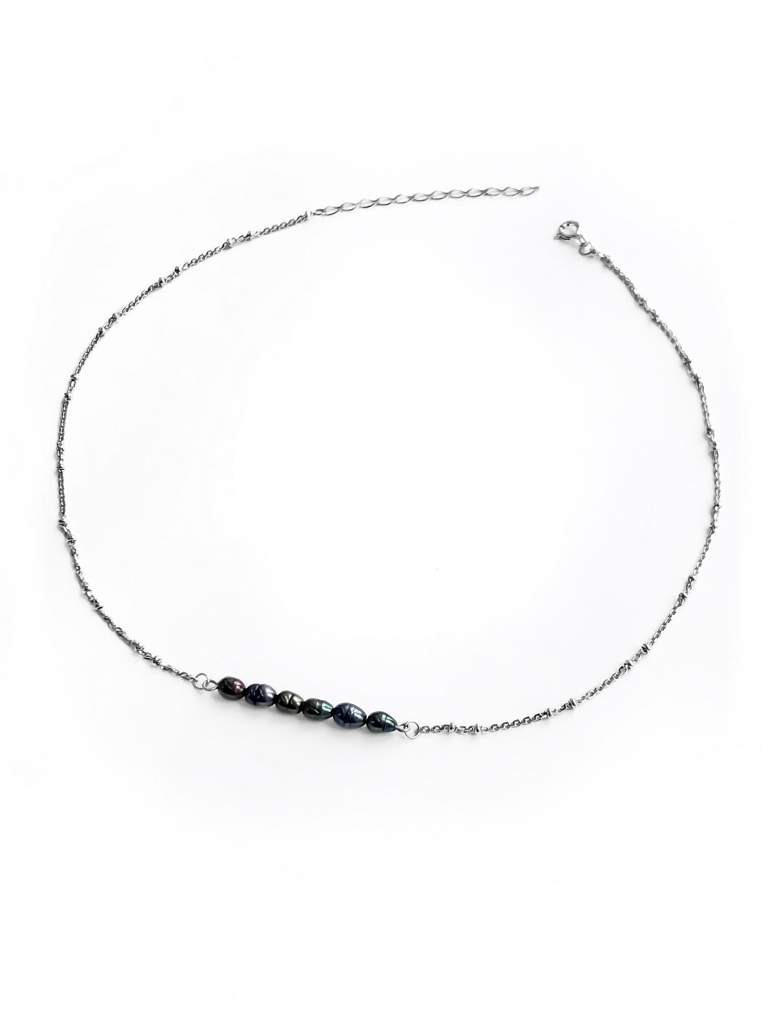 Серебряное колье-чокер "Северное сияние" с культивированным жемчугом