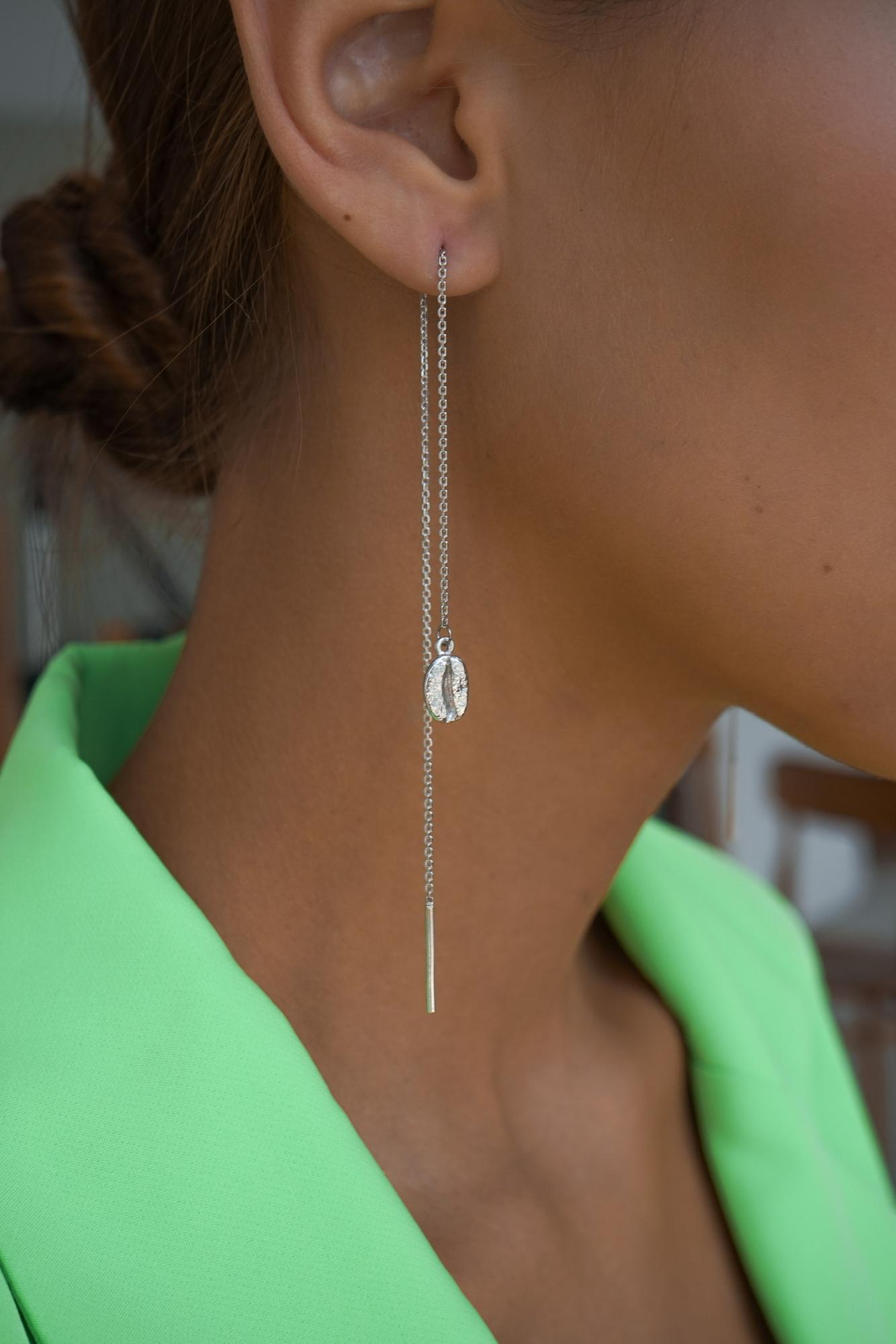 Серебряные серьги-продёвки "Кофейное зерно"