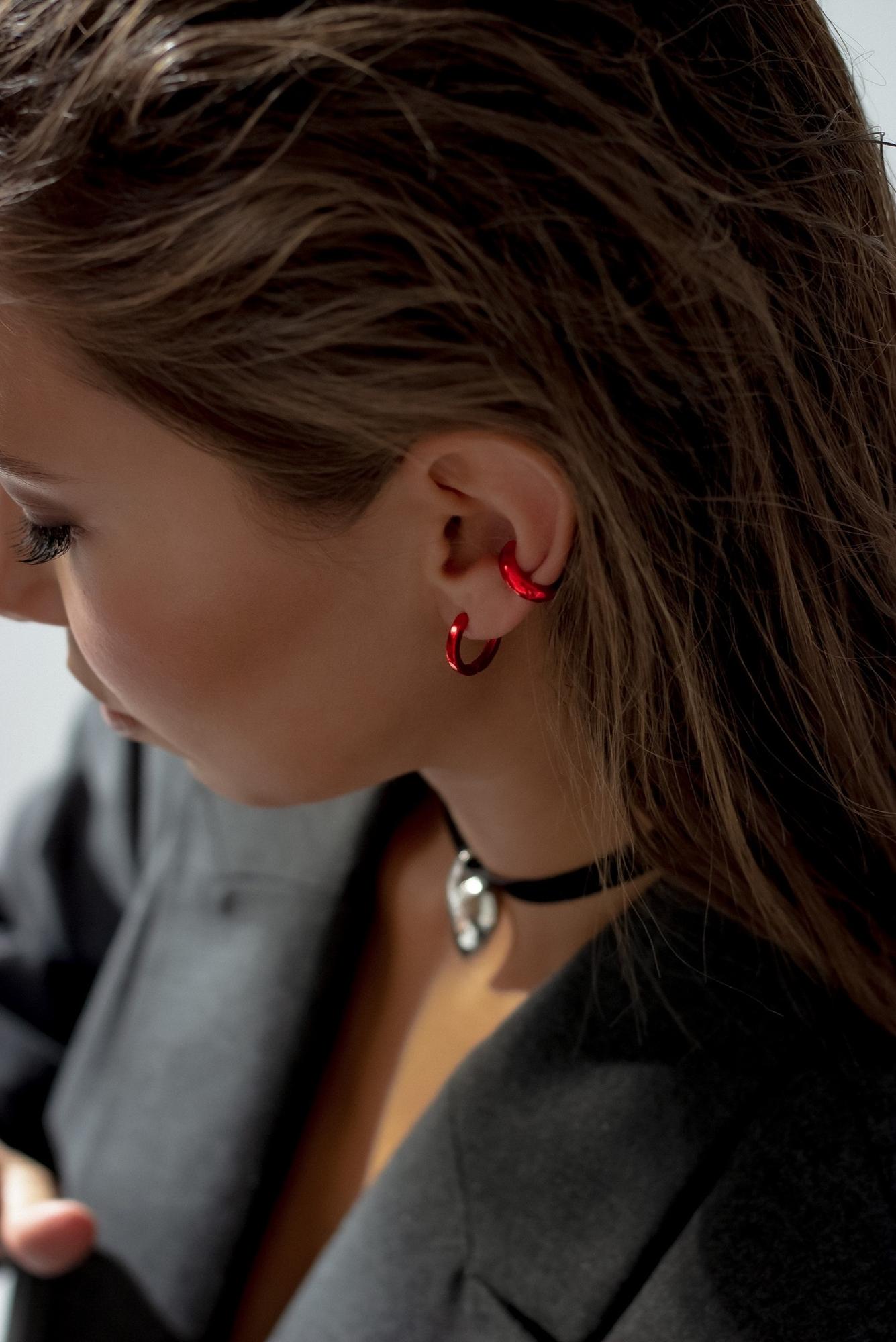 Серебряная серьга-кафф "Bubble" red