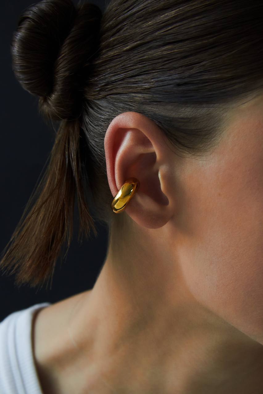 Серебряная серьга-кафф "Bubble", как бублик позолота