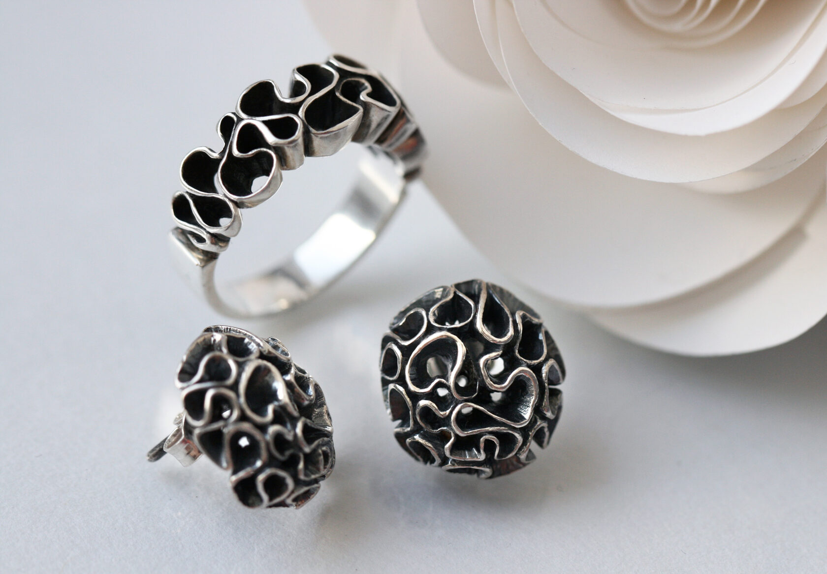 Серьги Кружево с чернением