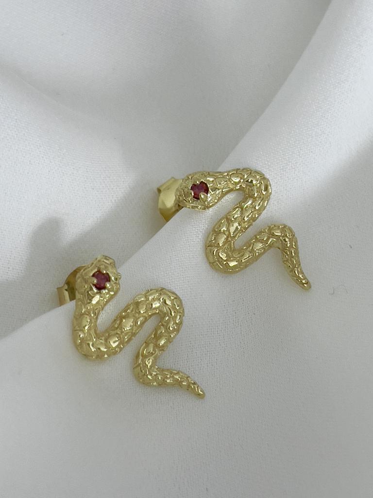 Earrings "Snake Red Zircon"