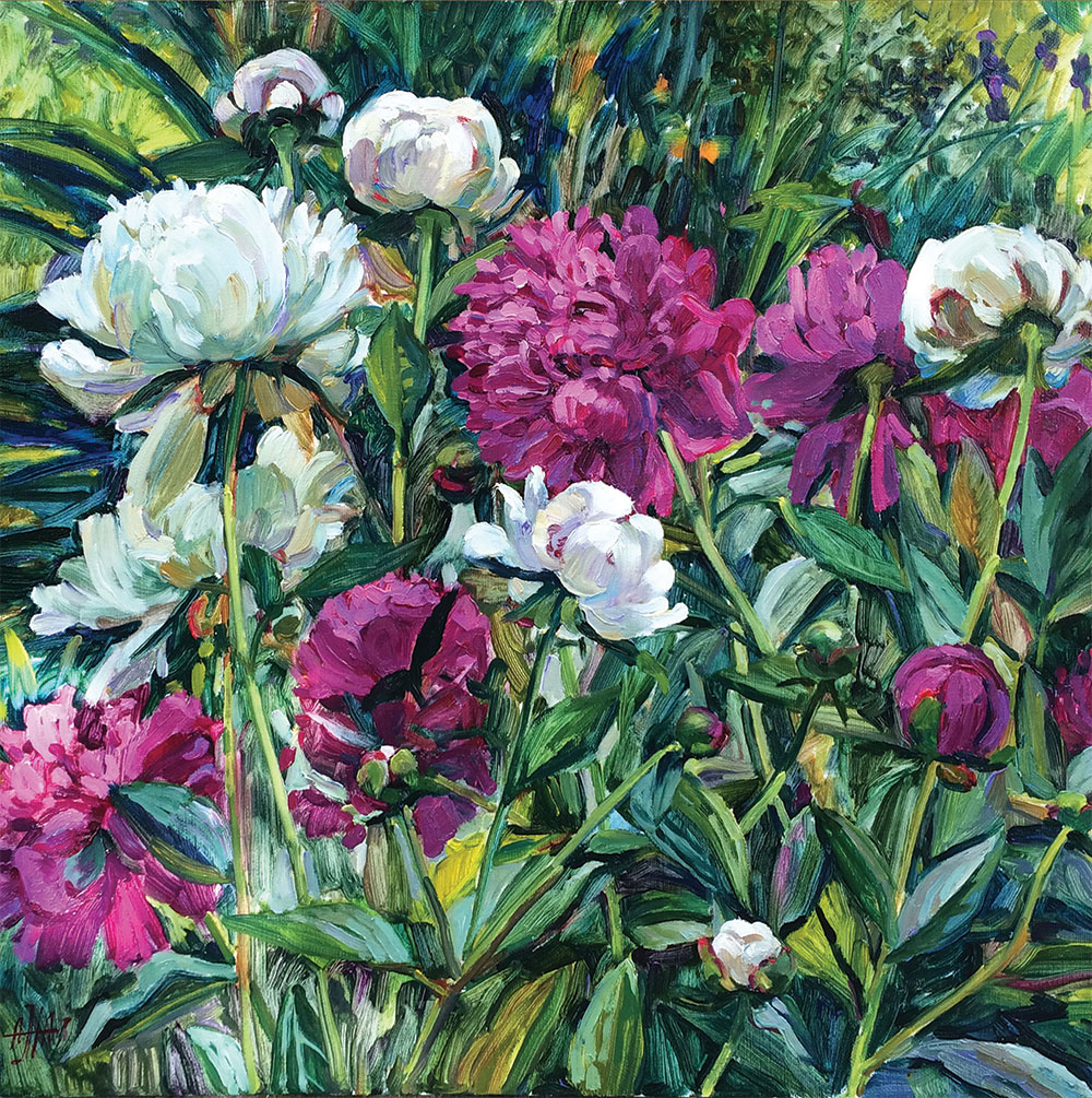 Открытка "Пионы в саду"