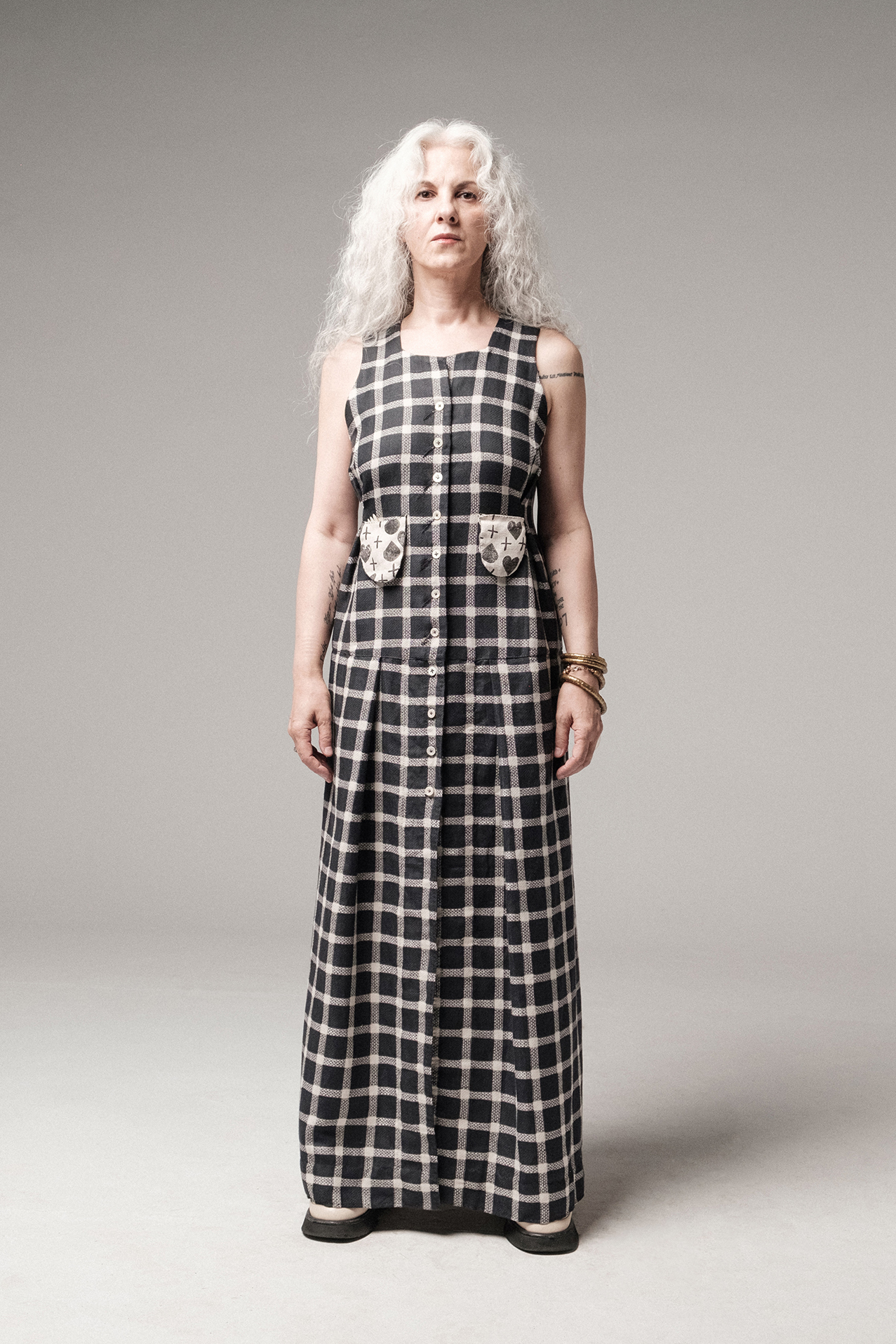A hand-sewn dress made of vintage linen