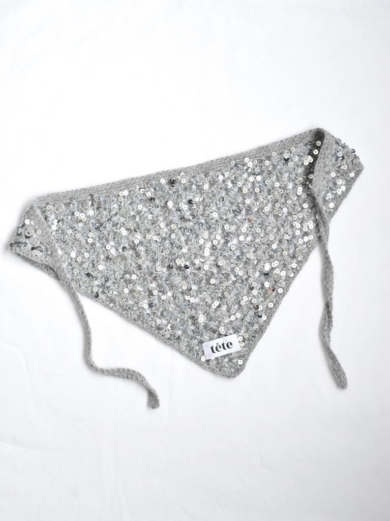 Косынка с пайетками серебристая (пух кролика)