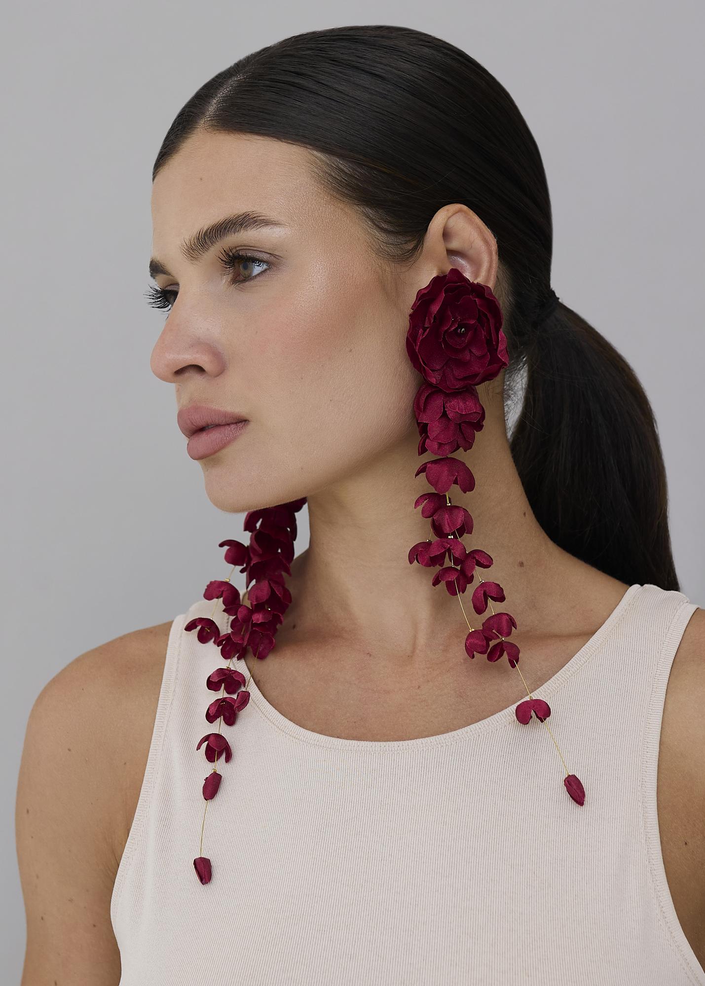Earrings-bunch trio, burgundy
