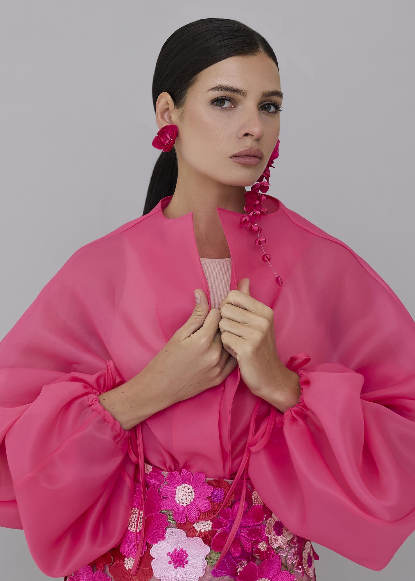 Earrings-bunch pair, fuchsia