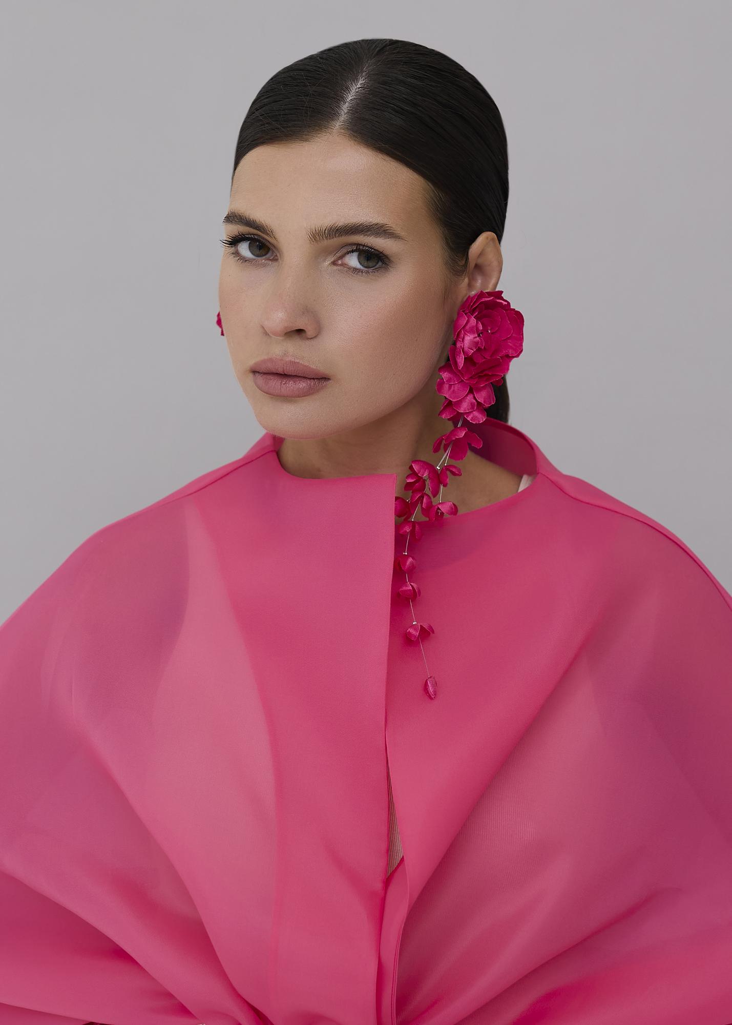 Earrings-bunch pair, fuchsia