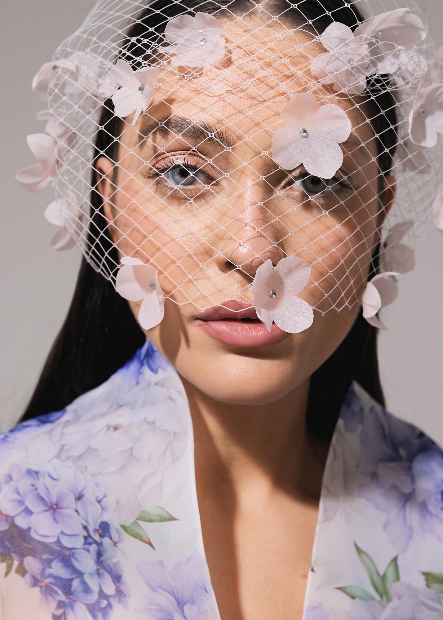 Veil with soft pink flowers