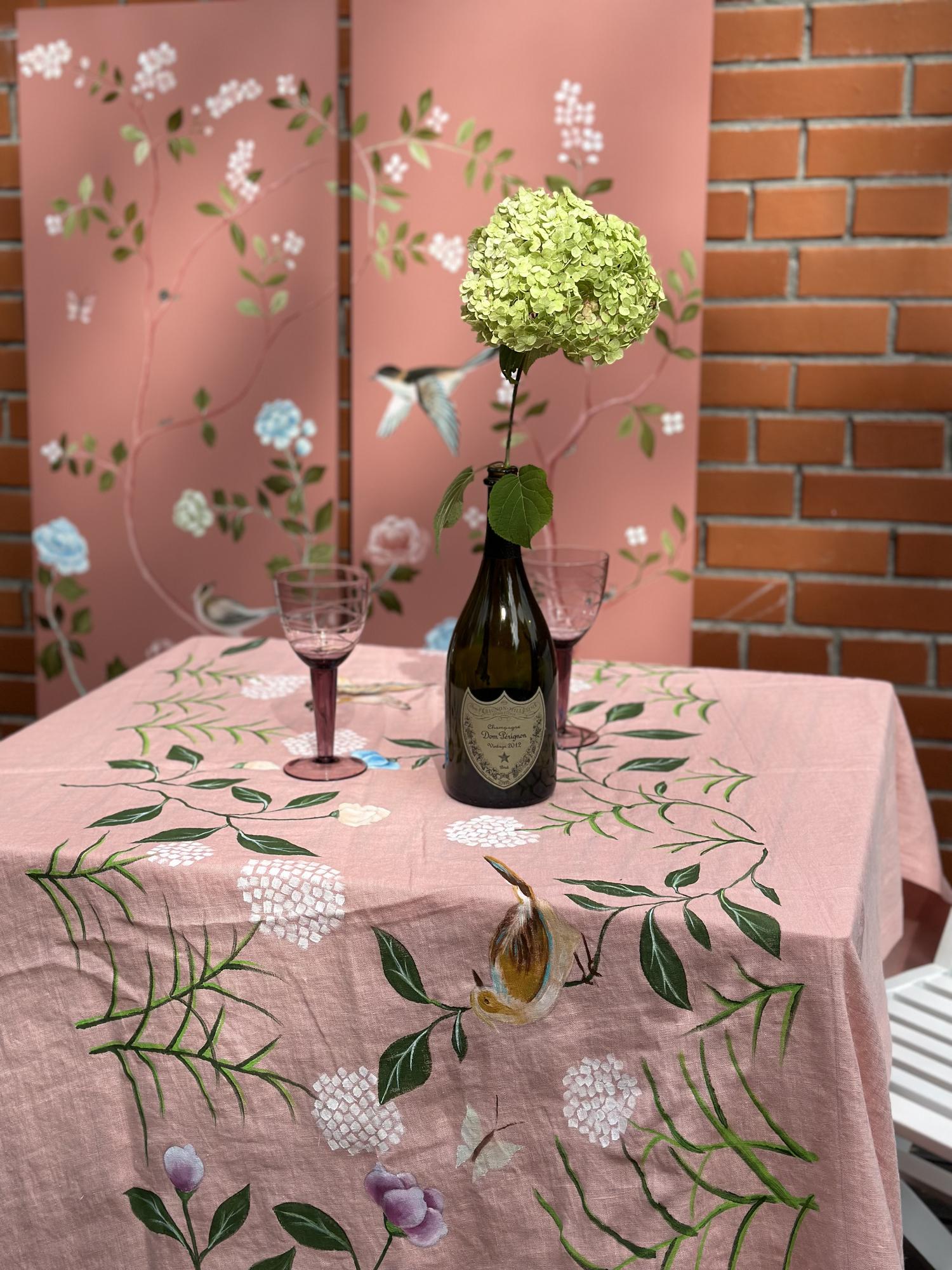 PINK TABLE CLOTH CHINOISERIE