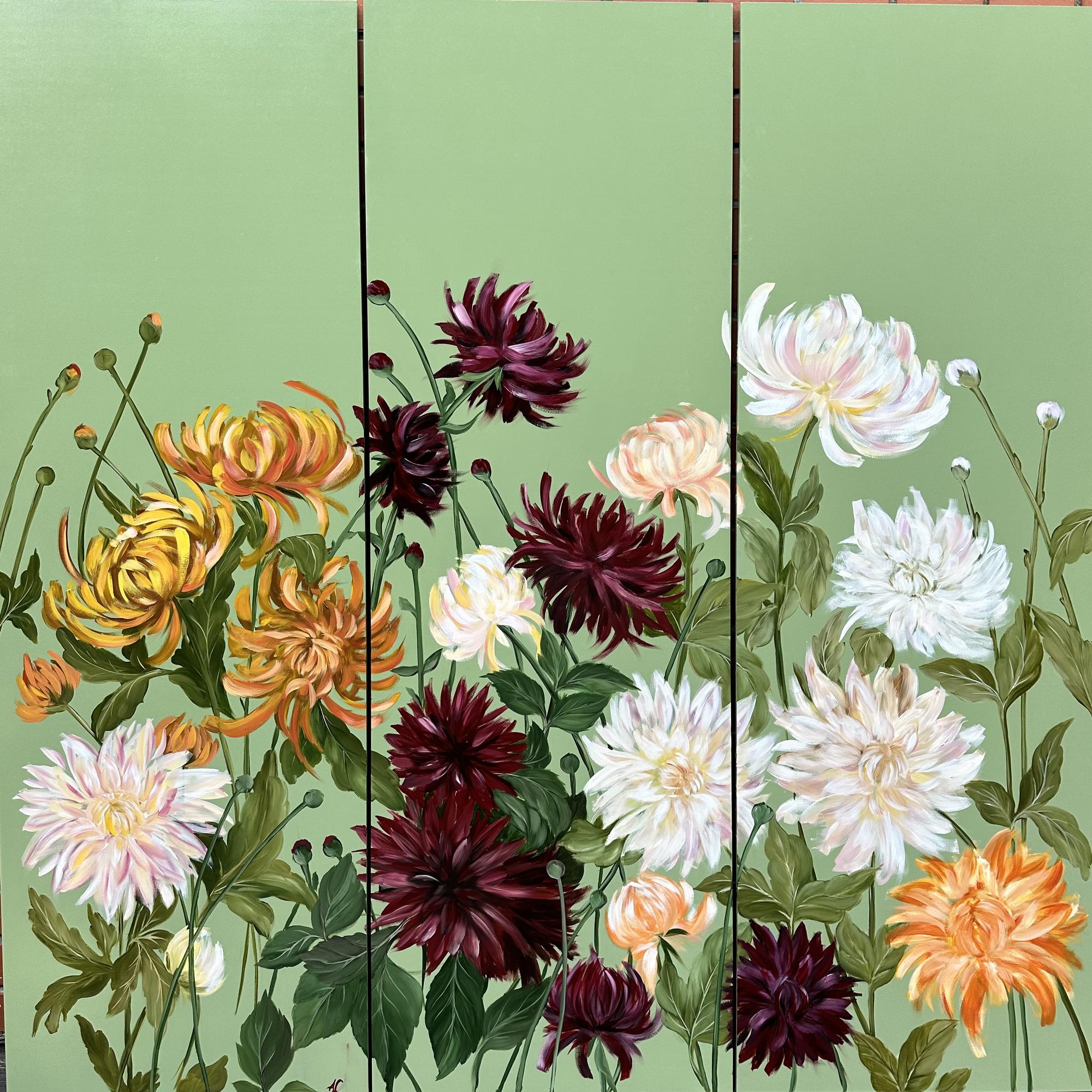 TRIPTYCH WITH DAHLIAS