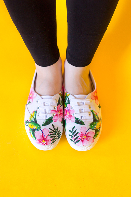 Цветочные Кеды с росписью - Тропическое лето