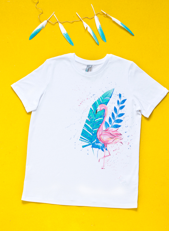 Футболка с росписью - Розовый Фламинго