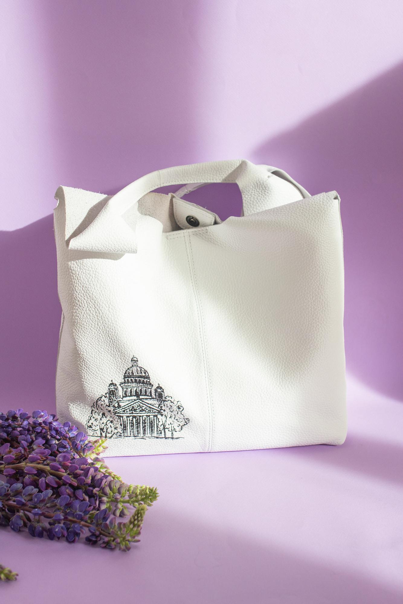 Сумка - шоппер белая из кожи с росписью - Санкт-Петербург