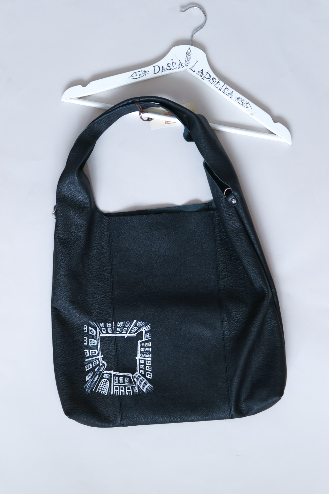 Сумка - шоппер чёрная из кожи с росписью - Санкт-Петербург