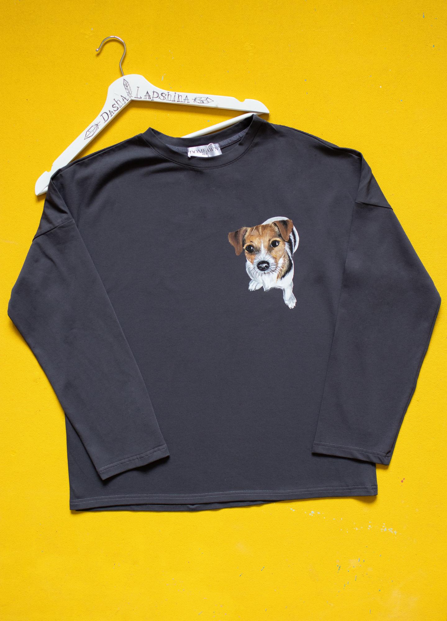 Лонгслив с портретом собаки - Джек Рассел Терьер