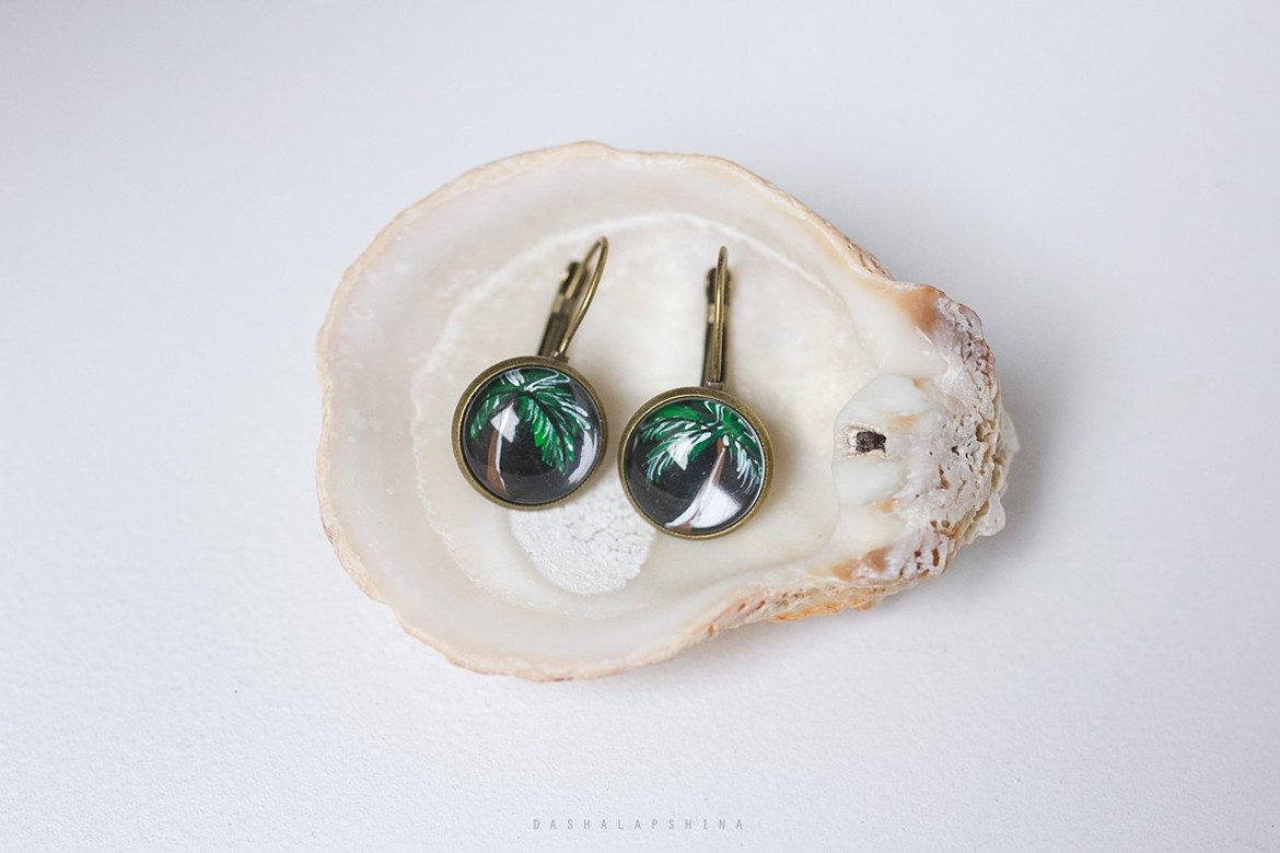 Металлические серьги с росписью "Пальмы"