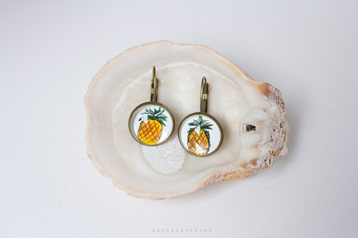 Металлические серьги с росписью "Ананас"