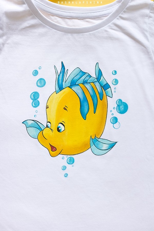 Футболка с росписью - Флаундер. Русалочка