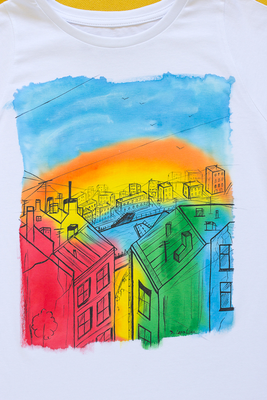 Футболка с росписью - Рассветный Петербург - мосты