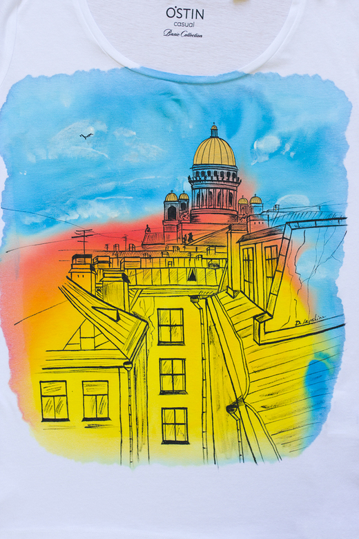 Футболка с росписью - Рассветный Петербург - Исаакий