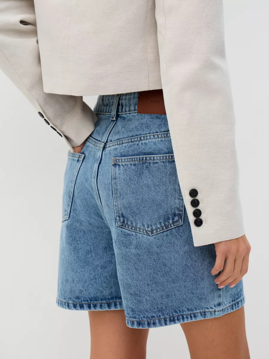 Шорты бермуды с высокой посадкой светло-синие