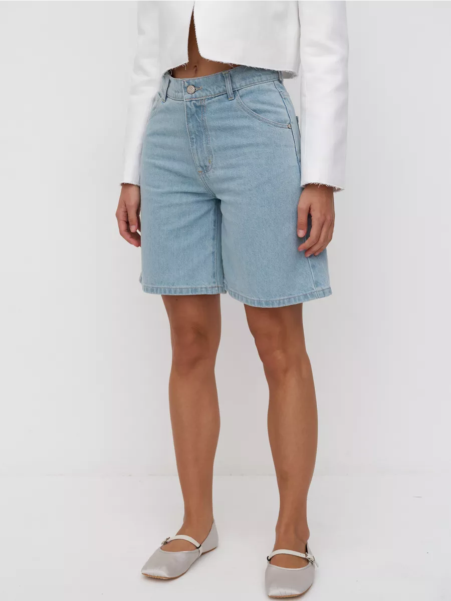 Шорты бермуды с высокой посадкой голубые
