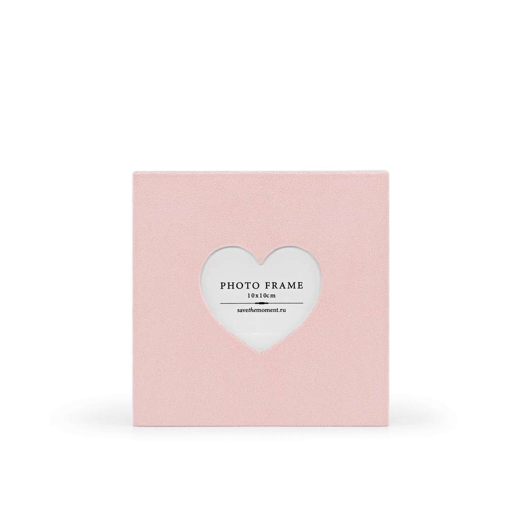Фоторамка квадратная 10х10, с окошком в форме сердечка, велюр, pink