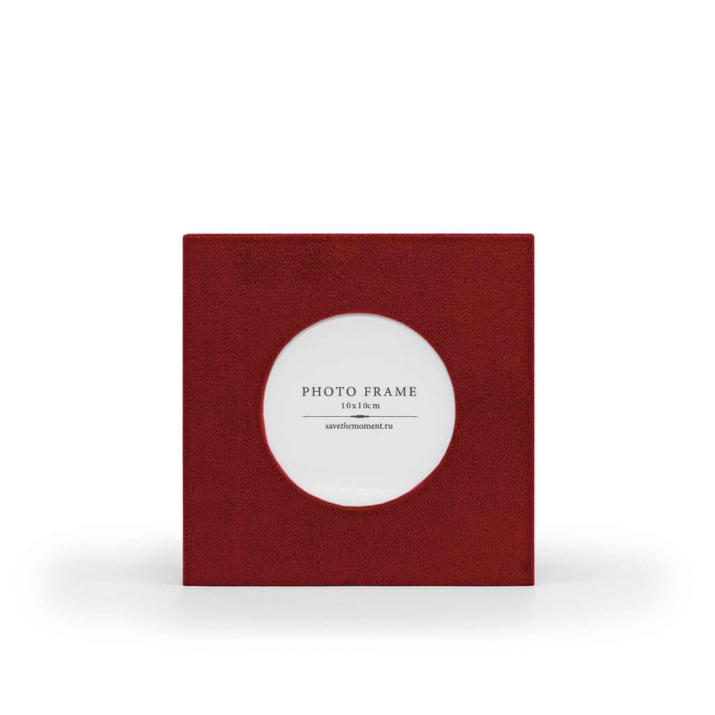 Фоторамка квадратная 10х10, с круглым окошком, велюр, bordo