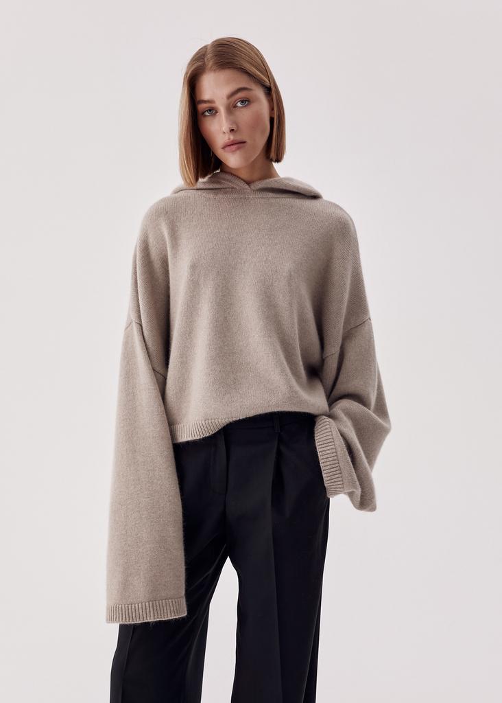 Cropped hooded oversized extremely soft 100% cashmere sweater