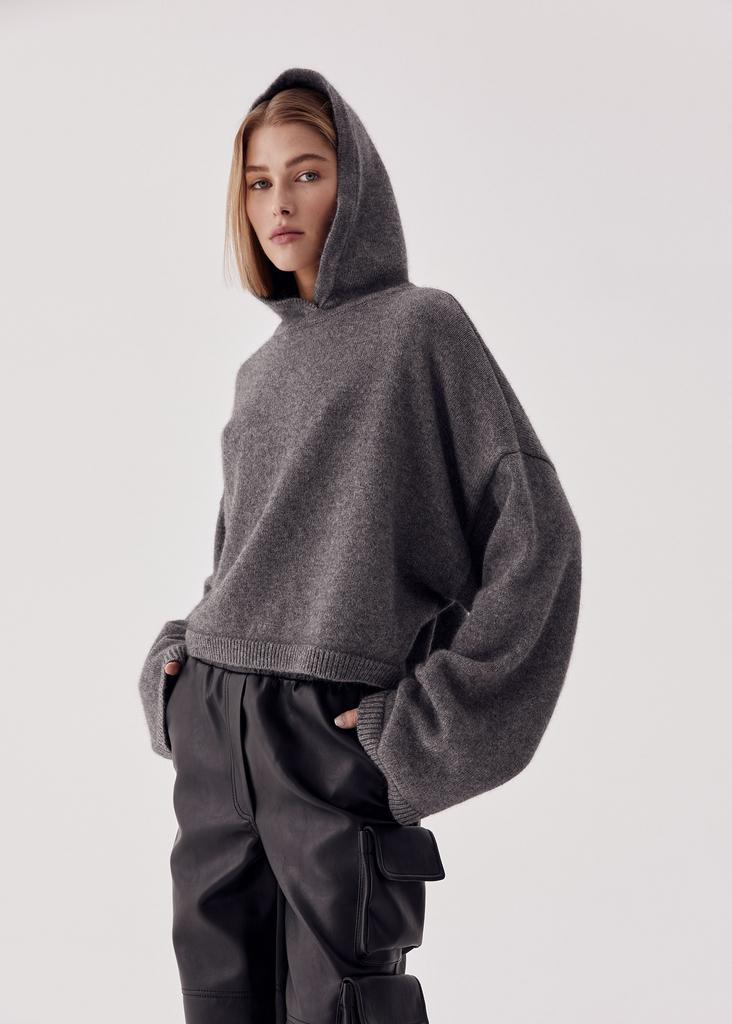 Cropped hooded oversized extremely soft 100% cashmere sweater