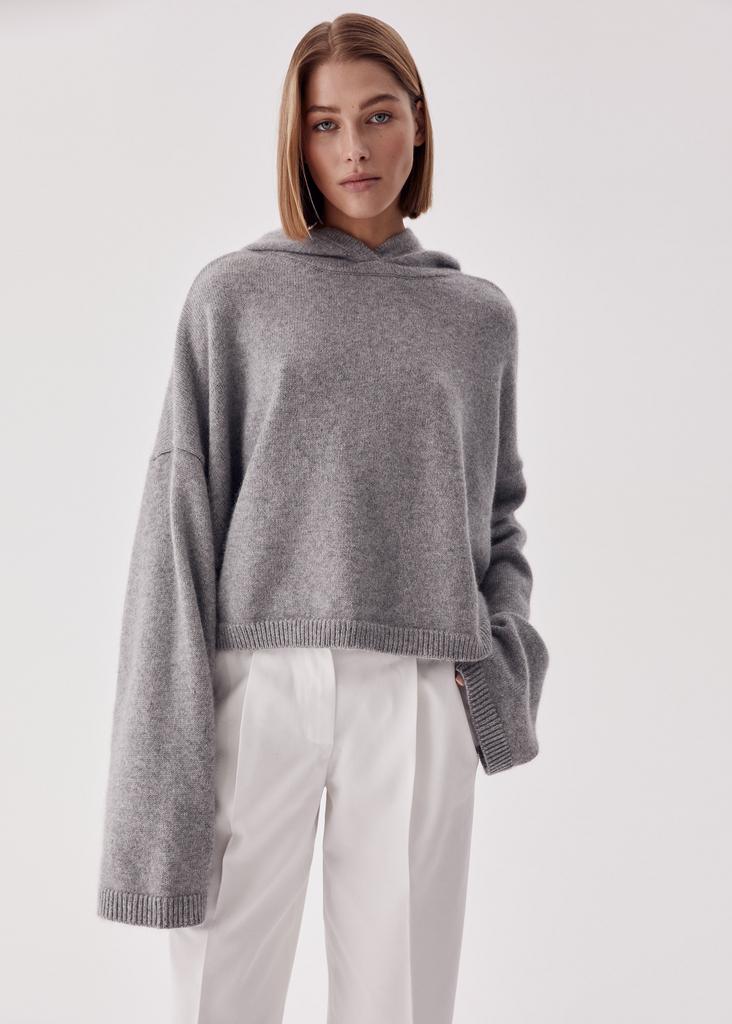 Cropped hooded oversized extremely soft 100% cashmere sweater