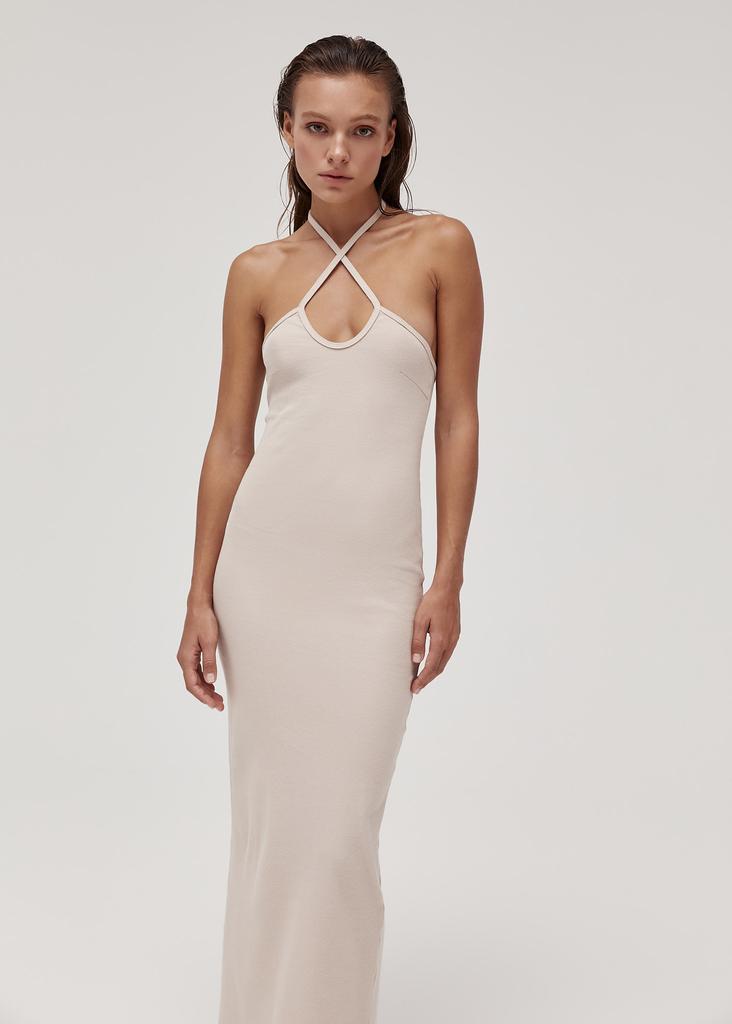 Halter neck rib tank dress