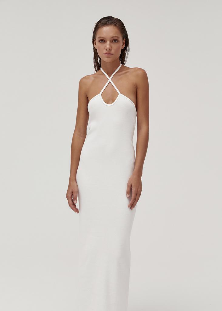 Halter neck rib tank dress