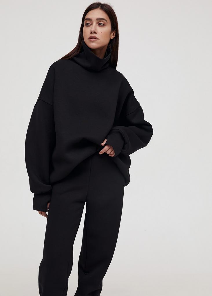 Fleece cotton oversized turtleneck suit