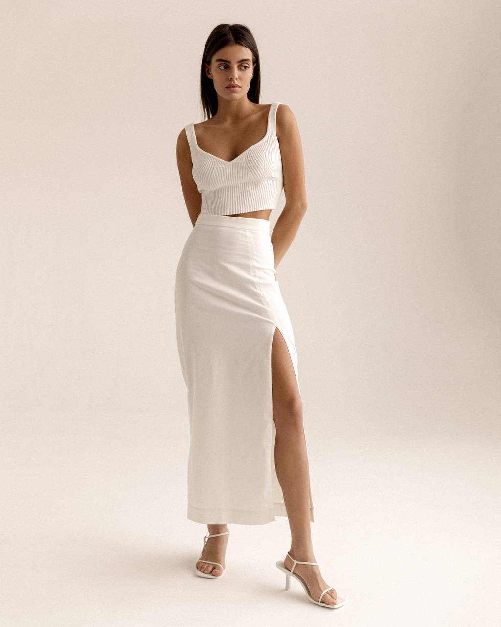 Cotton slit skirt
