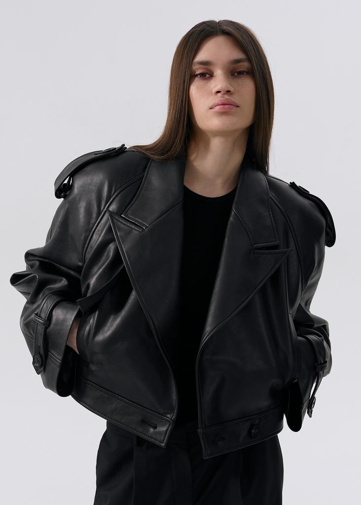 Faux leather cropped jacket