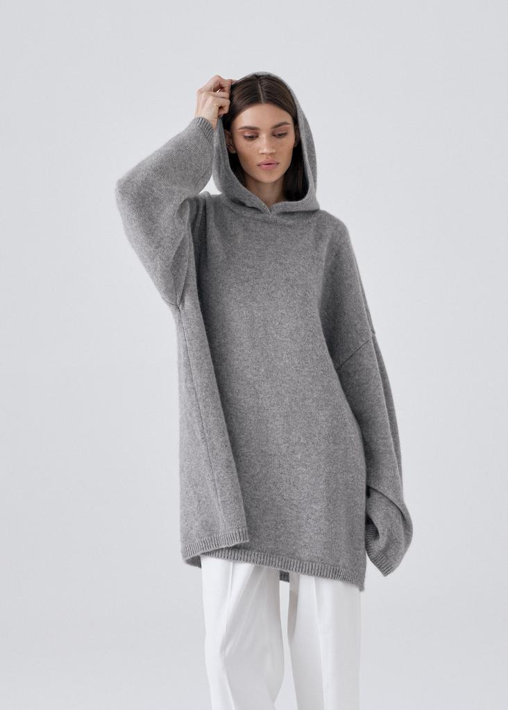 Oversized wool elongated hoodie