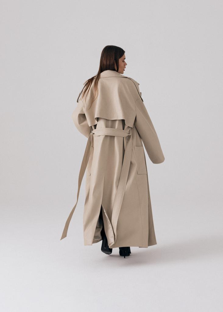 Faux leather maxi trench coat