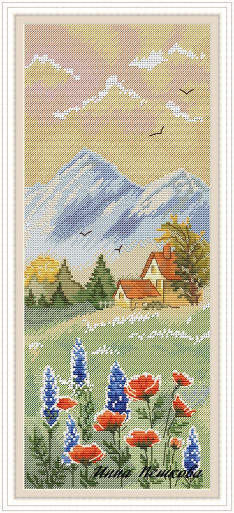 Схема для вышивки крестом "Домик в горах"