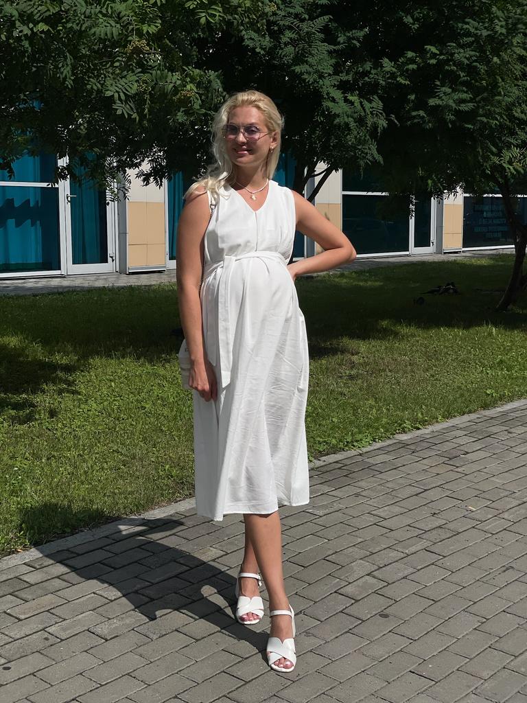 Платье льняное белое