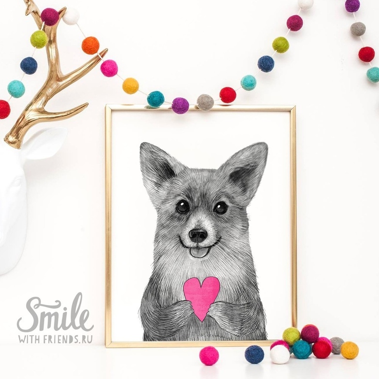 Постер "Корги с сердечком"